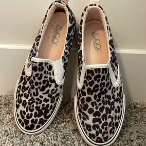 Sugar Leopard Print Slip-On Sneakers in Black and White